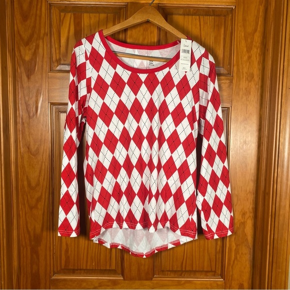 Leveret Women’s Red and White Argyle 100% Cotton Pajama Night Shirt - Picture 2 of 7